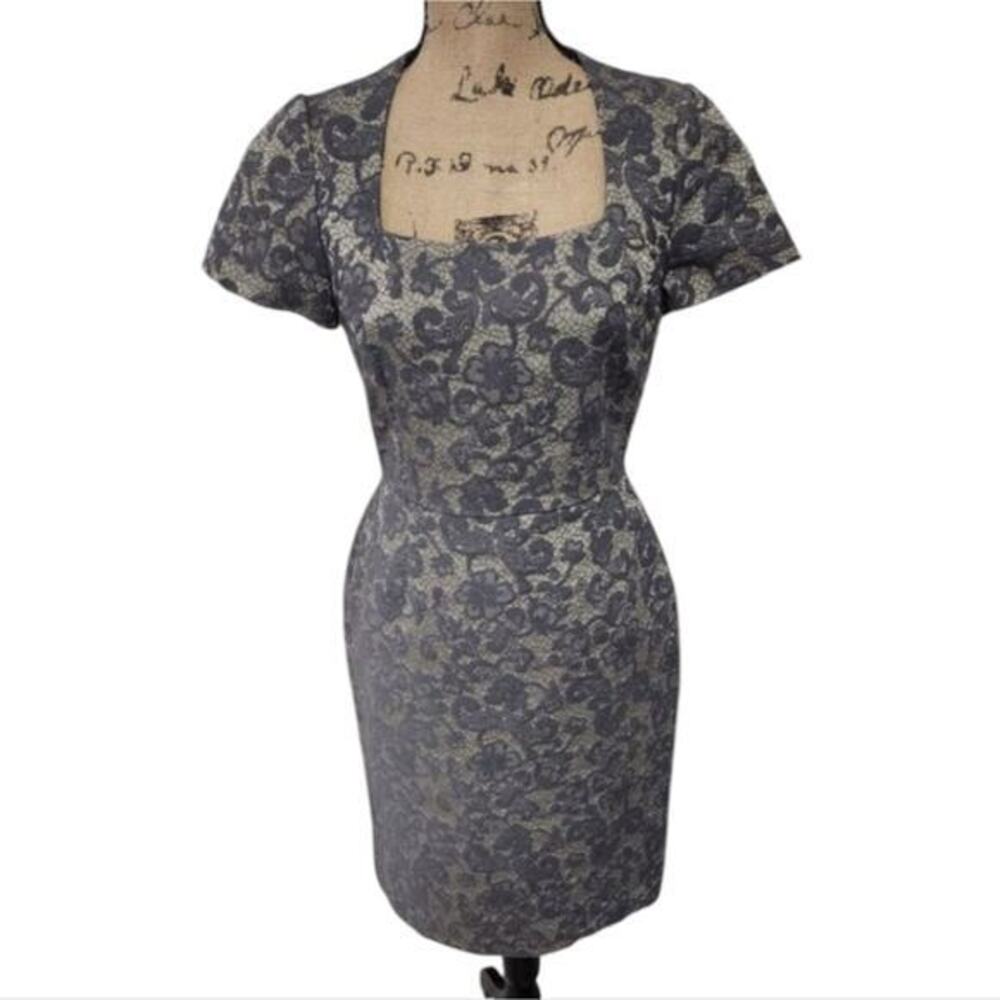 Banana republic Lace Dress Gray Floral Square Neck Cocktail Party Career Elegant